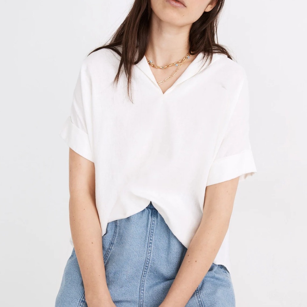 Madewell Women’s Hayden Popover Vneck Short Sleeves Linen blend Top size XS